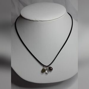 Genuine Quartz, Black Peacock Pearl, Green Glass Necklace